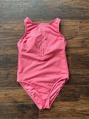 Shade & Shore Ribbed Pink One Piece Swimsuit Large Snap Front Racerback